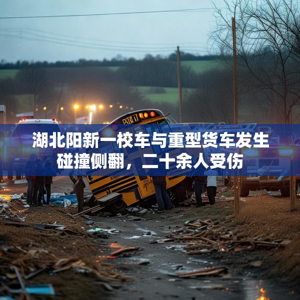 湖北阳新一校车与重型货车发生碰撞侧翻，二十余人受伤