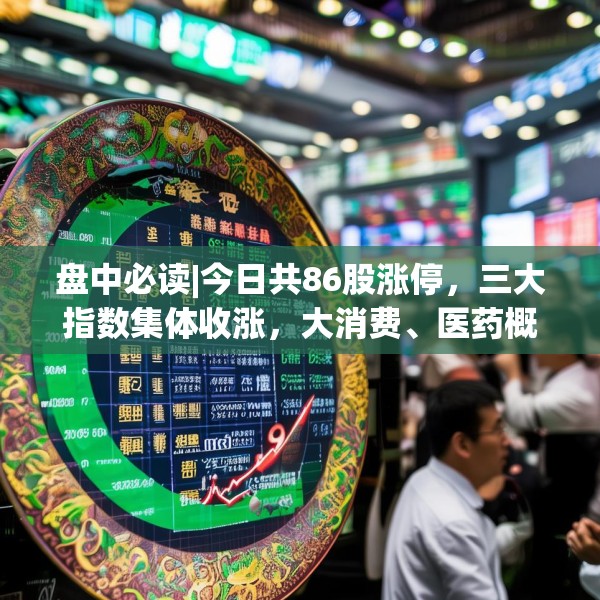 盘中必读|今日共86股涨停，三大指数集体收涨，大消费、医药概念迎来爆发